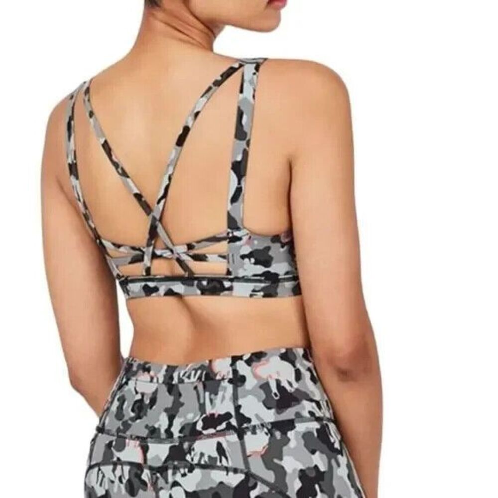 SWEATY BETTY Gray Camo Lightly Padded Crisscross Infinity Sports Bra SIZE SMALL